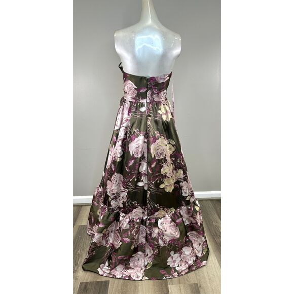 NWOT MAC DUGGAL Green Strapless Bottom Ruffle Floral Gown Size US 8 $698 - Picture 6 of 9